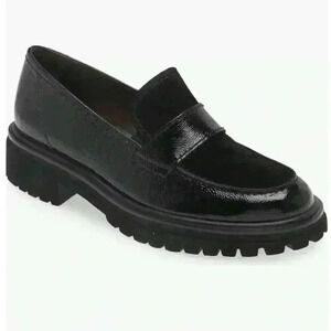 Paul Green Black Patent & Suede Lug Sole Loafers